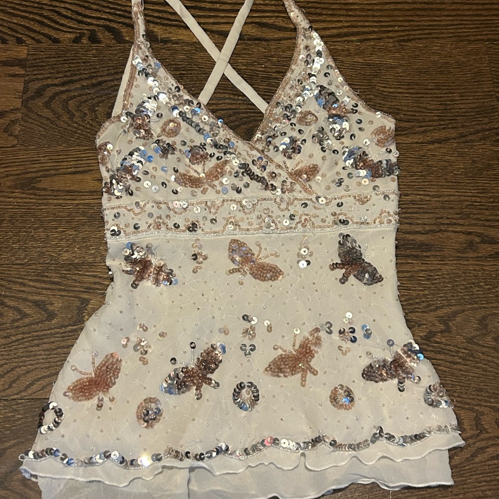 RARE vintage deadstock bebe Sequin Butterfly halter top